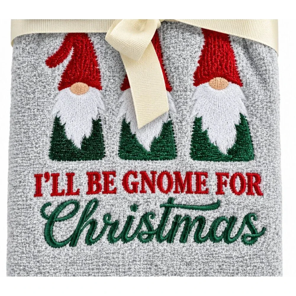 Christmas Gnome Hand Towels Set of 2 Embroidered I'll Be Gnome for Christmas